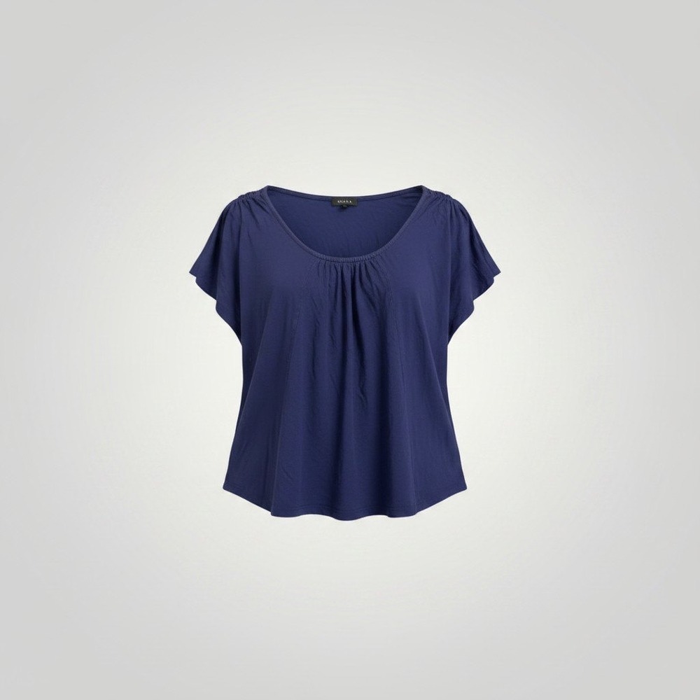 Talula Aritzia Pleated Scoop Neck Top Women Medium Blue Flutter Sleeve Flowy